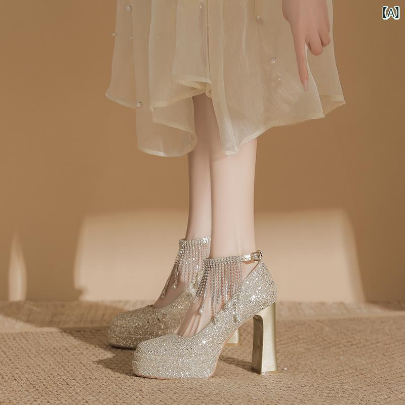 【急速出荷】ヒール レディース パンプス 美脚 フランス メリージェーン ブライダル メイン ウェディングシューズ 厚 防水 靴 厚手 ヒール ドレス ハイヒール 婚約 シューズ