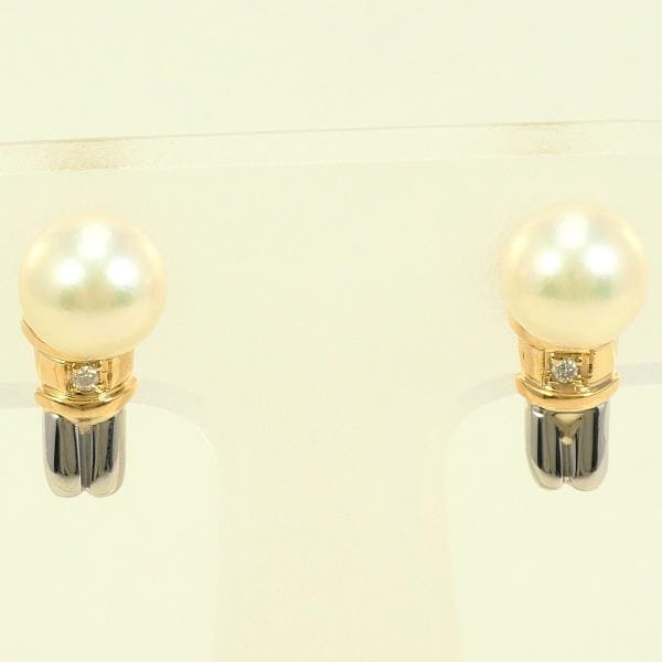 PT900 プラチナ K18YG イヤリング パール ダイヤ 0.01 ×2 ジュエリー 中古