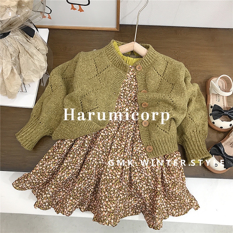 セットアップ 子供 ワンピース キッズ カーディガン 女の子 子供服 長袖ワンピース 花柄 トップス カットソー ベビー服 上下セット 卒園式 ピアノ 発表会 韓国子ども服 春秋 おしゃれ 可愛い 七
