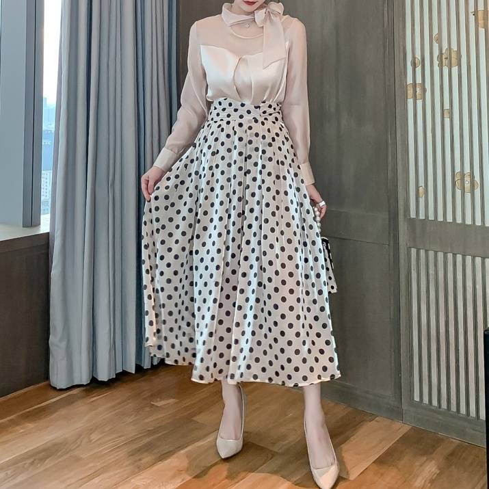 レディース セットアップ セット 2点セット セパレイト セパレート トップス ブラウス 長袖 リボ