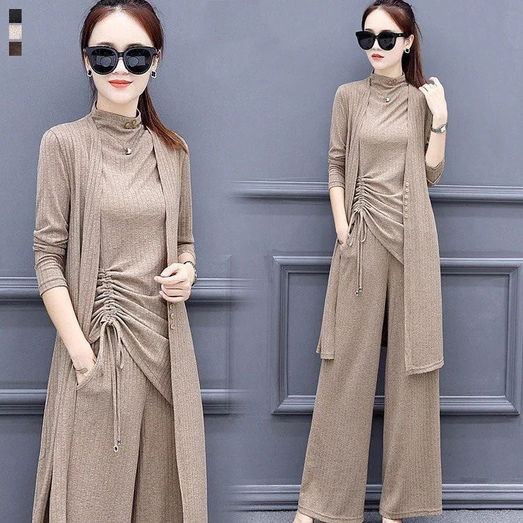 セットアップレディース3点セットトップスカーディガン長袖ガウチョパンツフォーマル大き