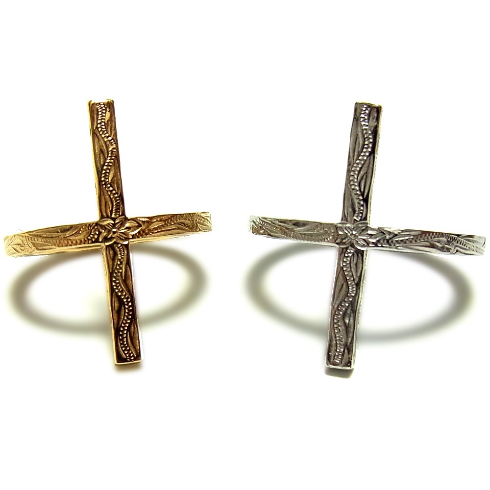 ハワイアンジュエリー リング クロス K14イエローゴールドコーティング サージカルステンレス