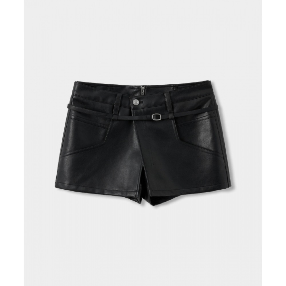 SATUR (W) フィットンレザースカートパンツオーガニックブラック