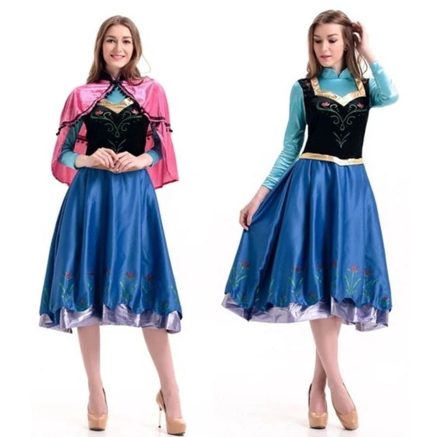 4色 【品質改良型&新色追加】アナ コスプレ 衣装 ドレス コスチューム アナと雪の女王 大人 ワンピース マント 2点セット ハロウィンの仮装 仮装舞踏会