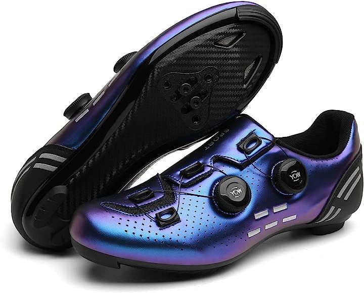 ロードシューズ ビンディング サイクル 靴 SPD SL LOOK 対応(ブルー, 25.0 cm)