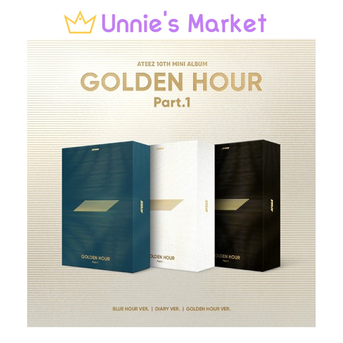 [SET] ATEEZ - GOLDEN HOUR : Part.1 (BLUE HOUR VER. / DIARY VER. / GOLDEN HOUR VER.) + Free Gift