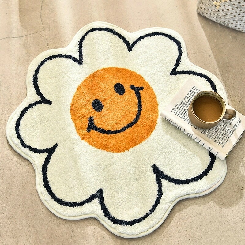 マット 円形マット 丸マット 北欧風 カーペット対応 直径160cm 太陽 sun 笑顔 smile ラグマット 滑り止め付 部屋用 丸型 おしゃれ オールシーズン ラグカーペット 子供 育知 防音