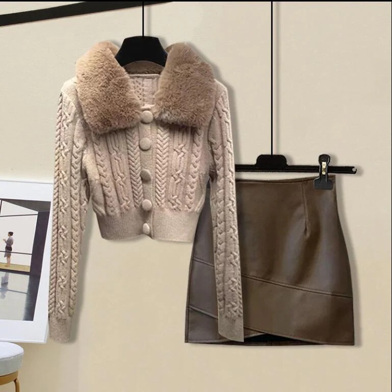 オーバーサイズ婦人服上品ニットカーディガンカーディガン半身スカート2点セット