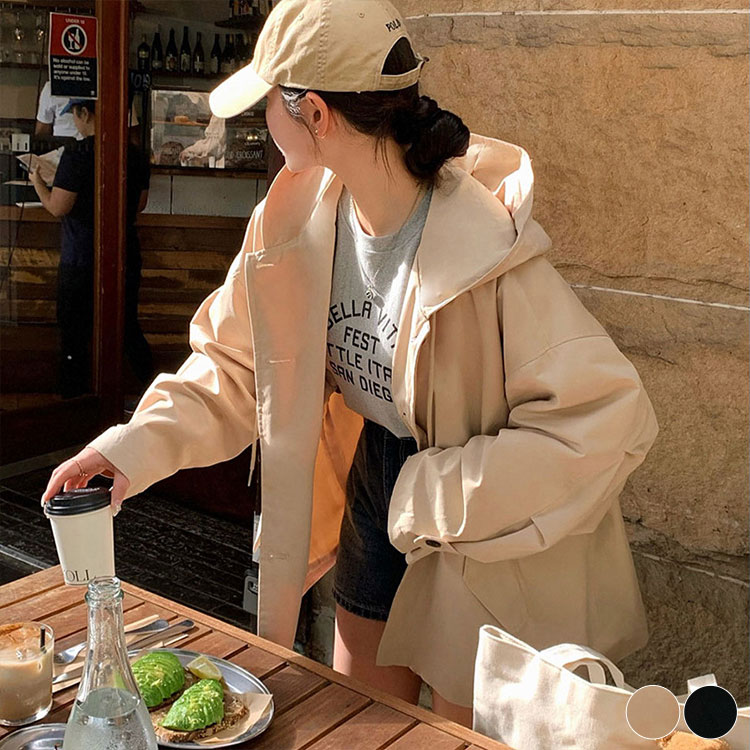 コート レディース トレンチ 韓国 ゆったり フード ショートトレンチ ショート丈 かわいい カジュアル 大人 おしゃれ シンプル ナチュラル