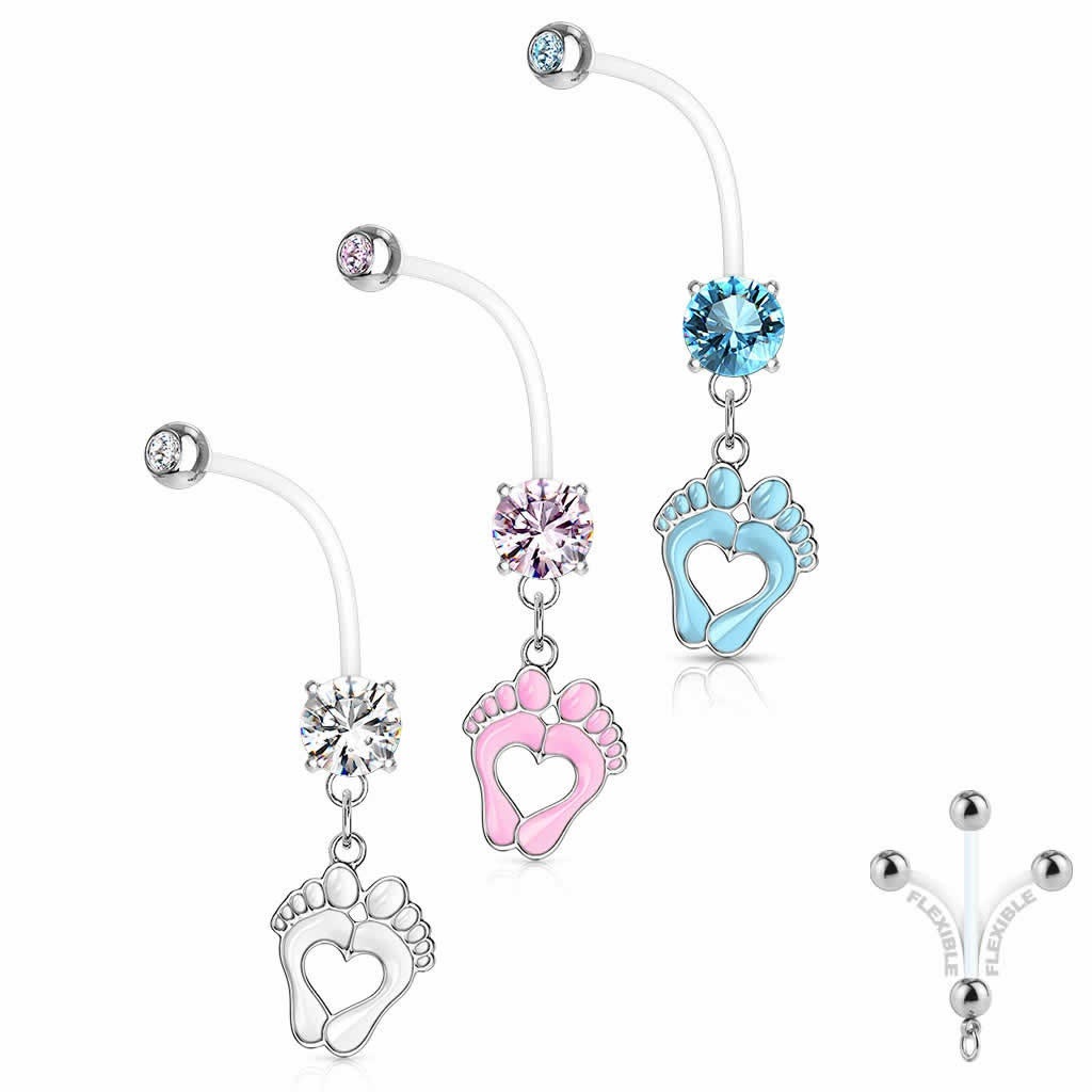 妊婦用 ハートベイビー 妊娠 曲がる 長い 柔らかい 足跡 足形 ベビーフット 14g へそピアス ピアス 即納 大特価 Vivalafocaccia Com