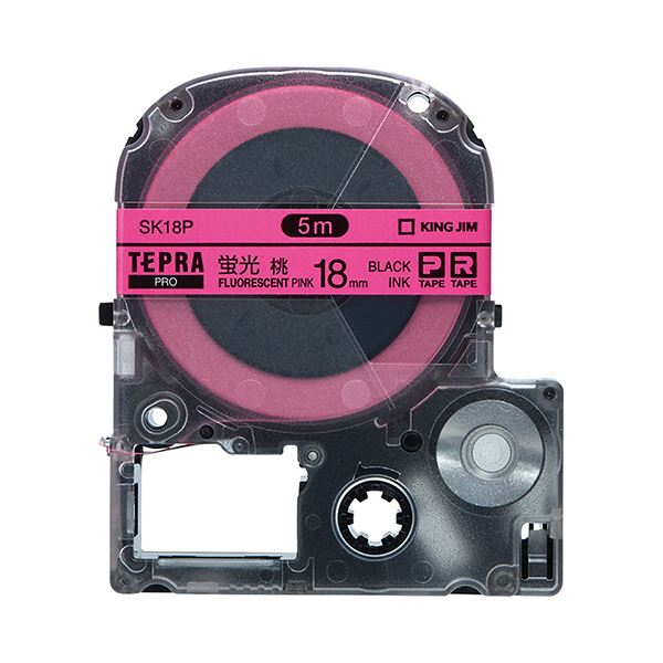 (まとめ) キングジム テプラ PRO テープカートリッジ 18mm 蛍光ピンク／黒文字 SK18P 1個 (10セット)
