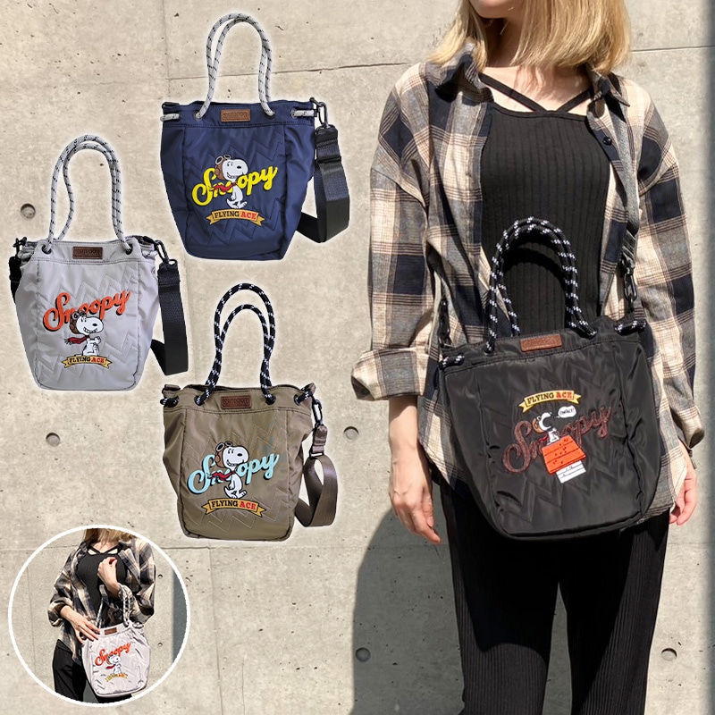 巾着型 刺繍 PEANUTS スヌーピー 2WAY ショルダー ショルダーバッグ 巾着バッグ トートバッグ A5