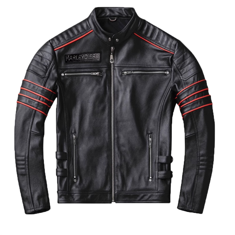 ハーレーバイク刺繍スカル牛革レザージャケットメンズショートレザージャケットオートバイライディングジャケット 13,689円