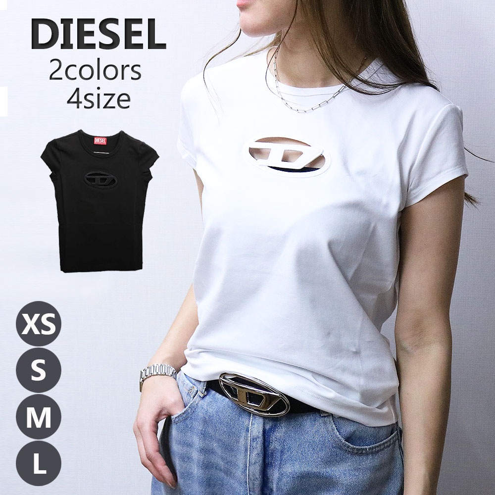 半袖 Ｔシャツ T-ANGIE A06268 0AFAA 2025年春夏新作 レディース オーバルDロゴ カットアウト カットアウト仕様 ストレッチ クルーネック ヴィンテージ ホワイトブラック 並行