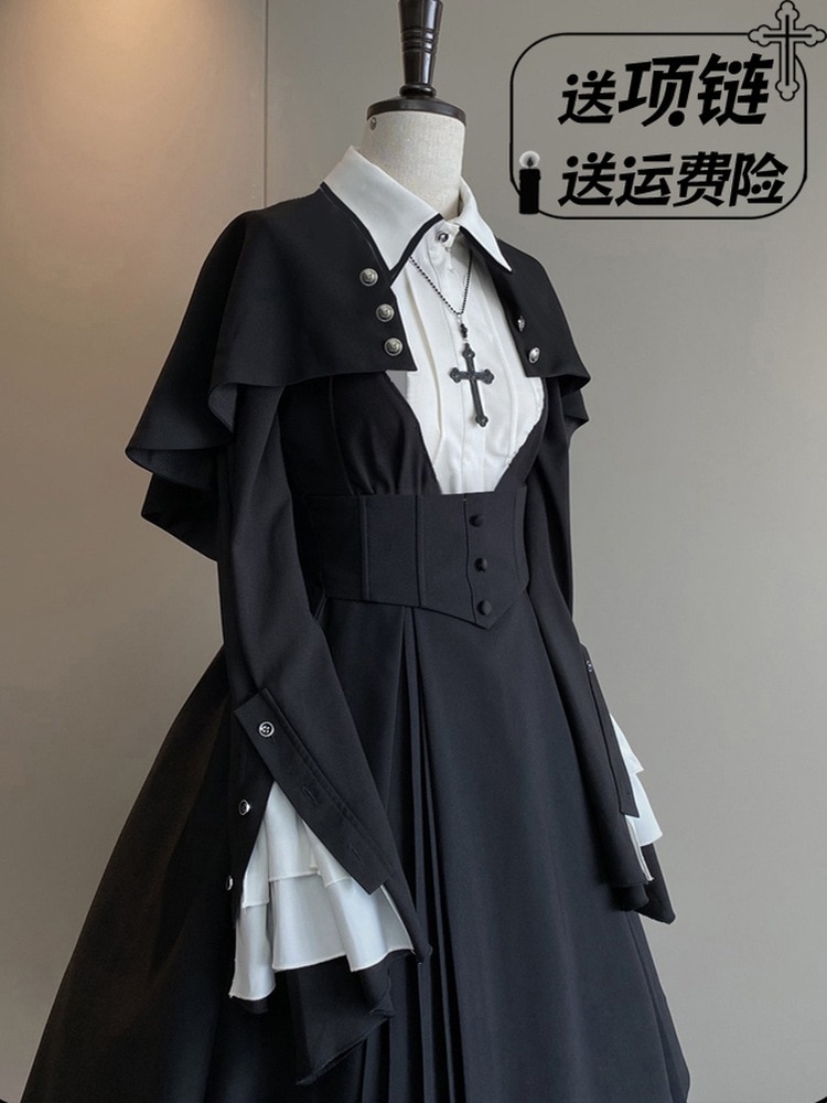 十字礼賛修道女lolita菲比cos服ゴシック風秋冬大サイズショー展暗黒ハロウィーン