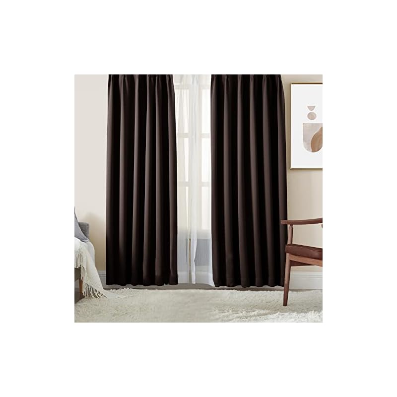 Hansleep カーテン 1級遮光 4枚セット 幅100cm丈150cm ブラウン 断熱 防寒 防音 省エネ 厚手 無地 おしゃれ 洗える リビング用 (カーテン2枚レース2枚)