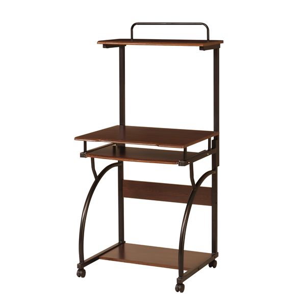 パソコンデスク/学習机 ブラウン 幅600奥行555高さ1300mm キャスター 棚付き スチールフレーム リビング 組立品 10,490円