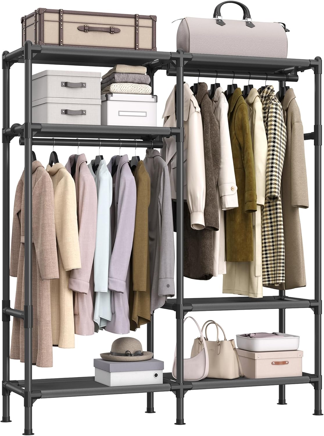 SONGMICS ハンガーラック 頑丈 大容量洋服かけ 耐荷重110kg 幅165cm 衣装収納 パイプハンガー 服かけスタンド 棚付き ひとり暮らし 組立簡単 RDR201B02 5,227円