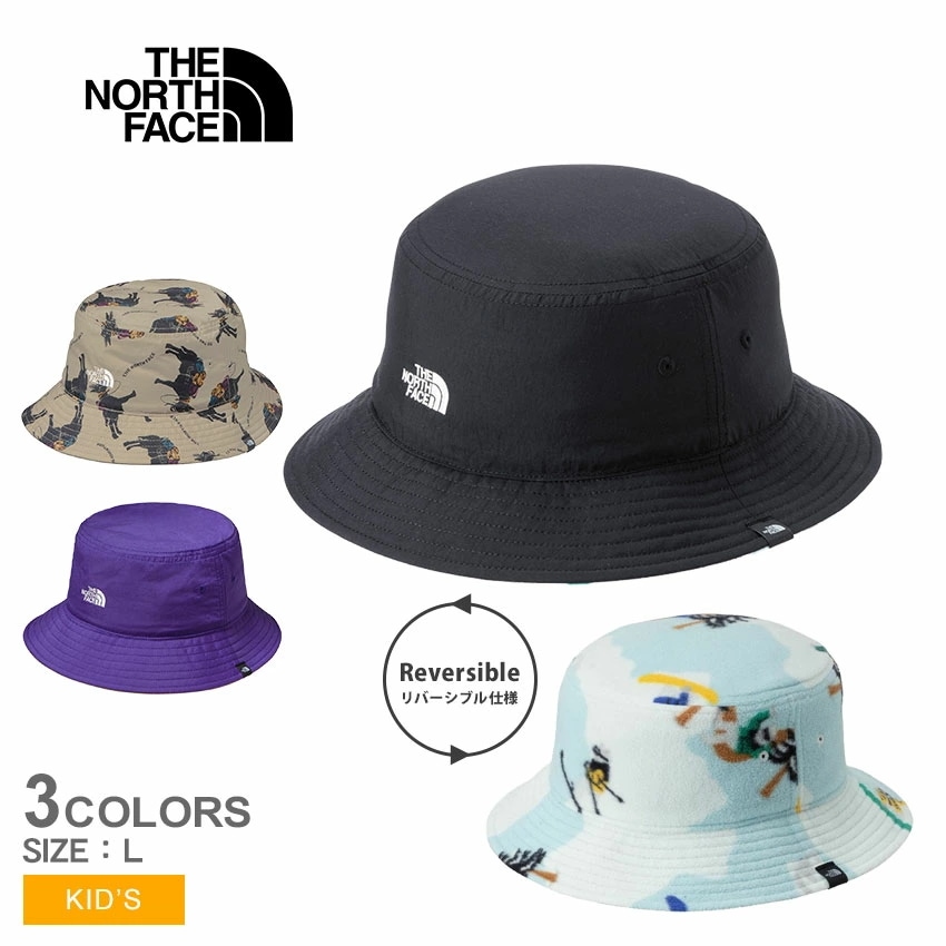 リバーシブルフリースバケットハット NNJ42407 キッズ ジュニア 子供 帽子 撥水 シンプル ブランド 小物 ロゴ カジュアル アウトドア