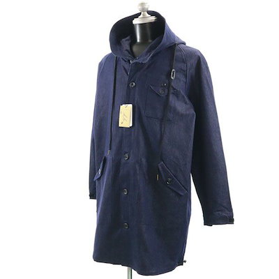 新品 エイチビー ビッグフード シルキー デニム モッズコート XL インディゴ ブルー HB ロングコート デニムジャケット メンズ 14,479円