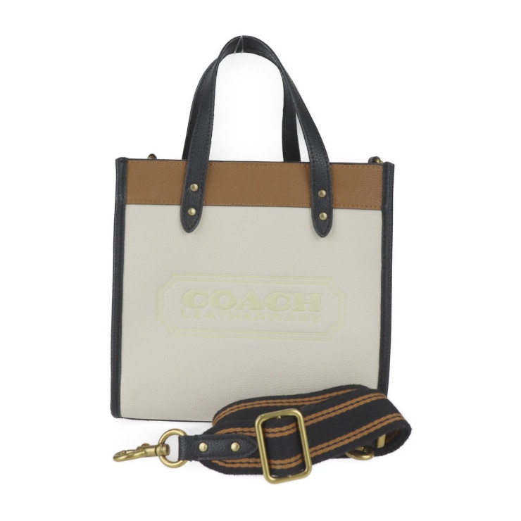 超美品 COACH コーチ ハンドバッグ C3461 フィールド トート レザー チョーク ブラウン ブラック ゴールド金具 2WAY ショルダーバッグ【本物保証】