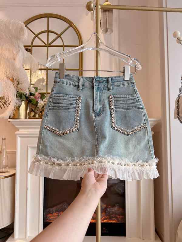 ドレス　パーティー　レディース 2024夏 ハイウエスト スリム フリル ビーズ スカート 万能 ファッション ラップ aライン