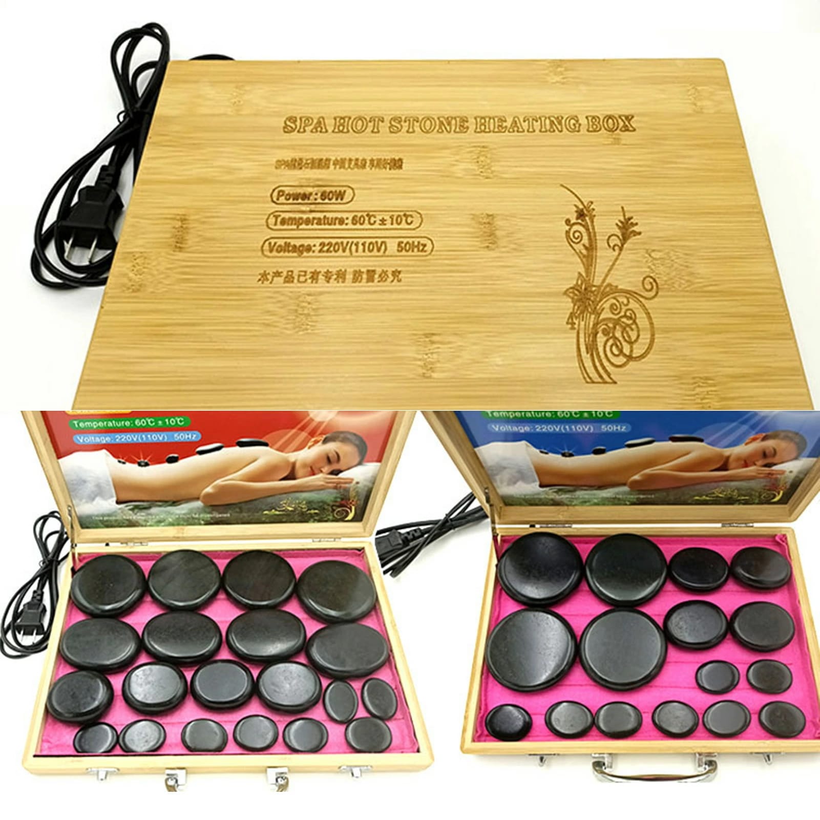 マッサージストーンウォーマーセット循環改善電気スパホットストーンアルミボックス付きUSプラグ110V　加熱温度６５度まで 6,375円
