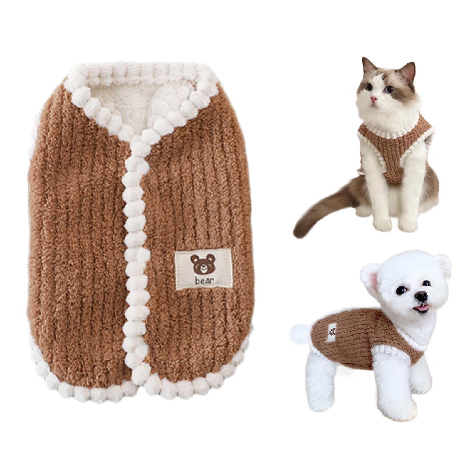 犬服 ペット服 ドッグウェア ベスト 秋冬 防寒 暖かい 可愛い 柔らかい 人気 ファッション ノースリーブ 着脱簡単 抜け毛防止 小中型犬 お出かけ 家着 お散歩 (ブラウン，M)