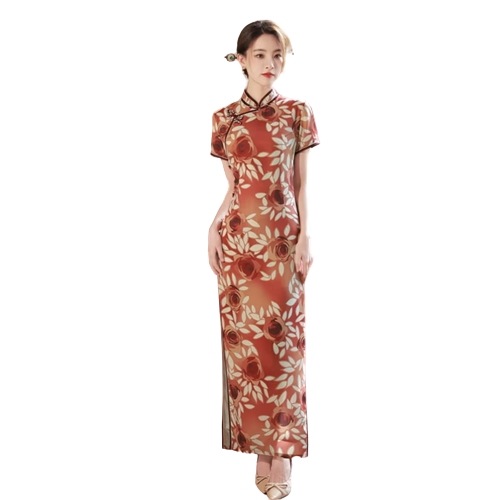 復古中国長短袖チャイナドレス春夏ライトレディー8ボタン走秀チャイナドレス