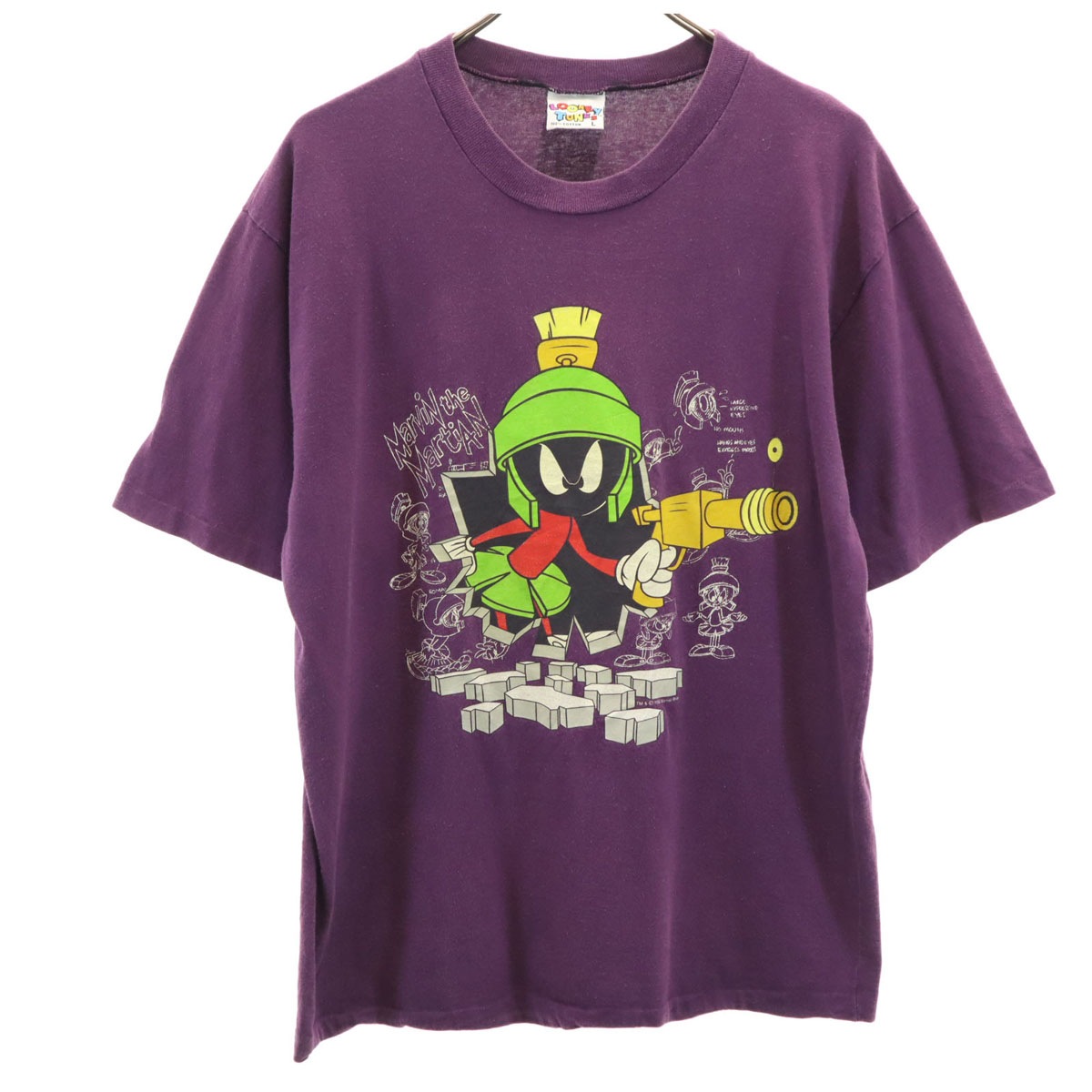 LOONEY TUNES ルーニーテューンズ 90s オールド オーストラリア製 マービンザマーシャン 半袖 シングルステッチ Tシャツ L パープル ワーナーブラザーズ メンズ 古着