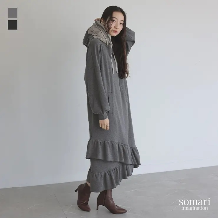 somari imagination裏シャギーレースパーカーワンピース