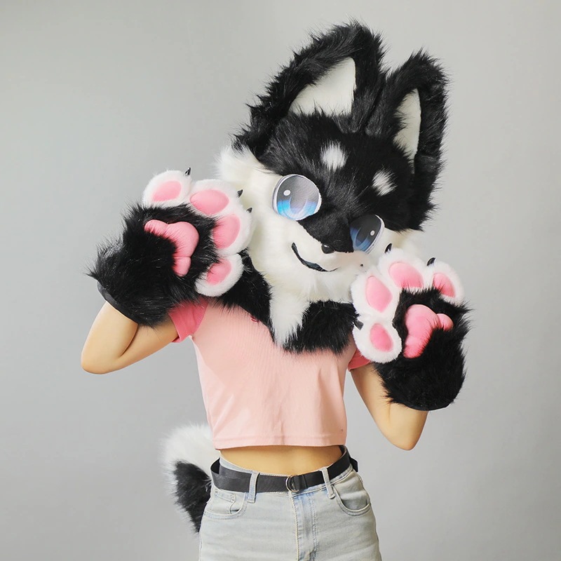 fursuit人形服犬科獣頭マスク爪尾半装furry獣装セット