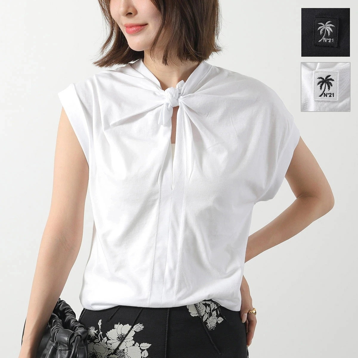 N21 ヌメロヴェントゥーノ Tシャツ F021 4157 レディース 半袖 フレンチスリーブ カットソー コットン ロゴ カラー2色