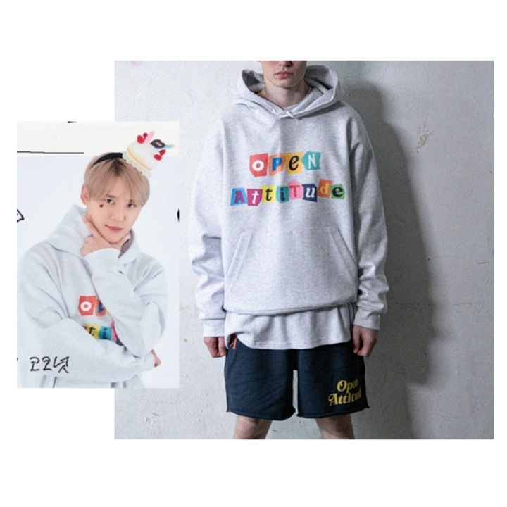 【ジュンス着用】OPEN ATTITUDE MULTI COLOR HOODIE-LIGHT GRAY