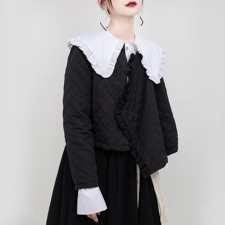 キルティングアウター 冬 デザイン感 保温する綿入れの服 ひし形チェック柄LFZ147