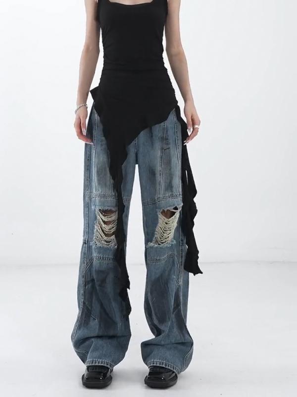 レディース ファッション オシャレ カワイイ シンプル 人カワイイ きいサイズ ワイド レッグ ジーンズ ハイウエスト ロング パンツ カバー ストレート