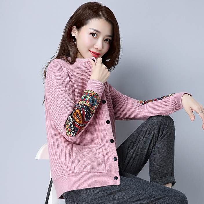 トップス カーディガン ミディアム丈 袖あり 長袖 ラウンドネック 襟なし ポケット 前開き ウール かわいい 大人可愛い シンプル カジュアル おしゃれ アジアン エスニック エキゾチック ラフ と