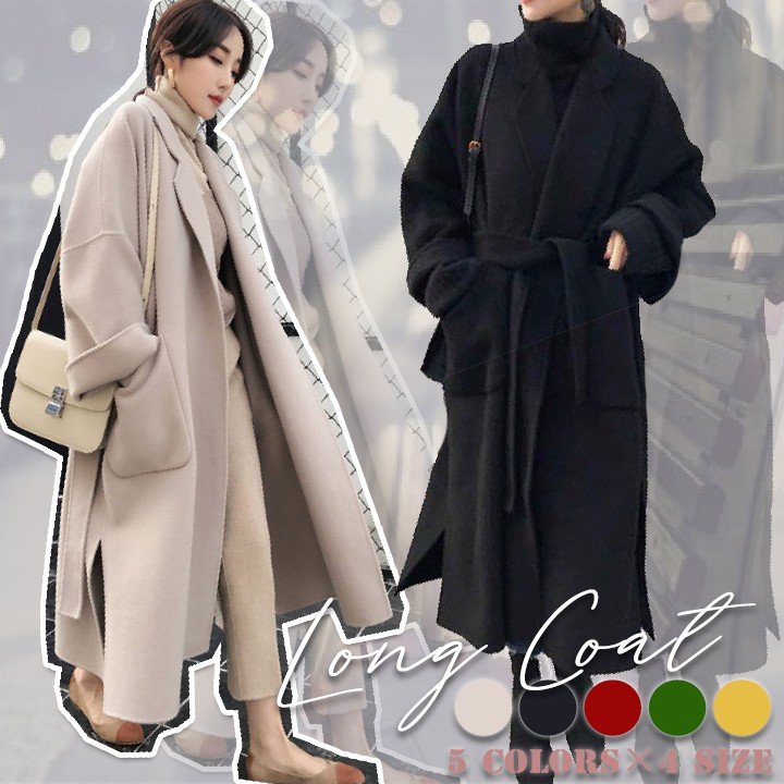 リバーコート レディース ロングコート ガウンコート アウター ガウンコート ベルト付 ゆったり S M L XL ドロップショルダー