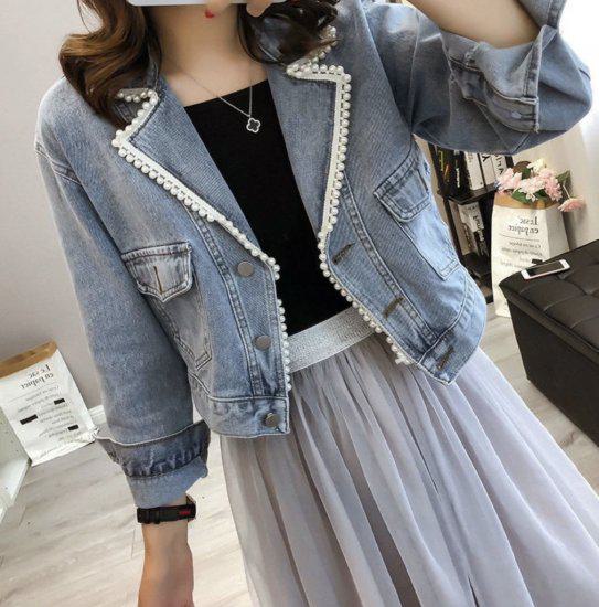 デニムジャケット レディース 長袖 大きいサイズ アウター 春 秋 ショート丈 ショート デニム ジャケット ライトアウター 上着 羽織 Gジャン ジージャン ジャンパー ジャンバー パール付き ショ 5,064円