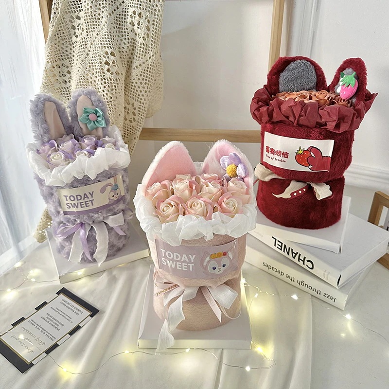 バレンタインデーのギフトガールフレンドへのストロベリーベア人形のブーケクリスマスや誕生日のギフトを提供します