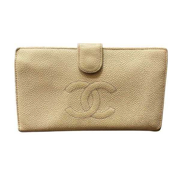 シャネル CHANEL キャビアスキン アイボリー 2つ折り財布 レディース 【中古】