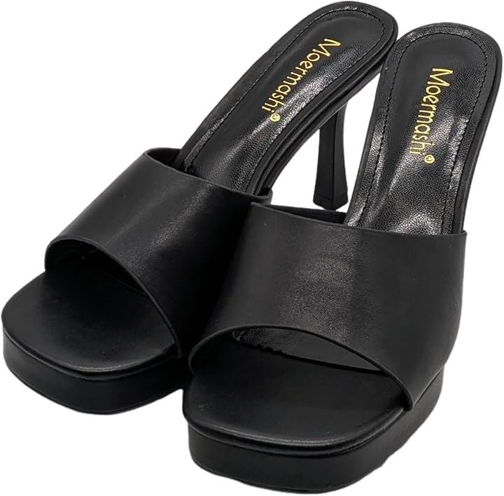 厚底ミュールサンダル レディース ピンヒール 8.5cm 黒 厚底サンダル かかとなし 24.5 (ブラック, 24.5 cm)