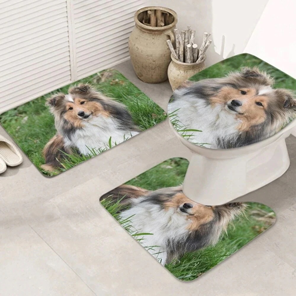 早くを選んで3ピースバスラグセット dog-bitc-dog-portrait お手入れが簡単 ノンスリップ 耐久性