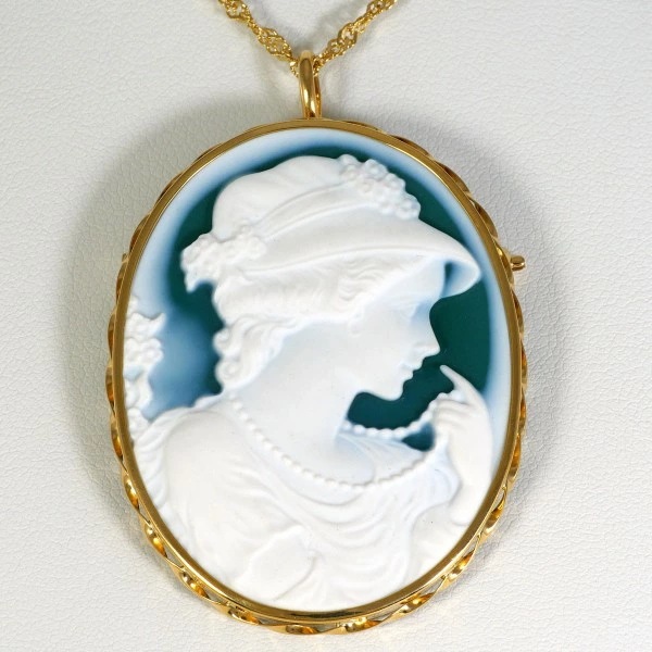 K18 18金 YG ネックレス ブローチ ストーンカメオ カード鑑別書 ジュエリー 中古