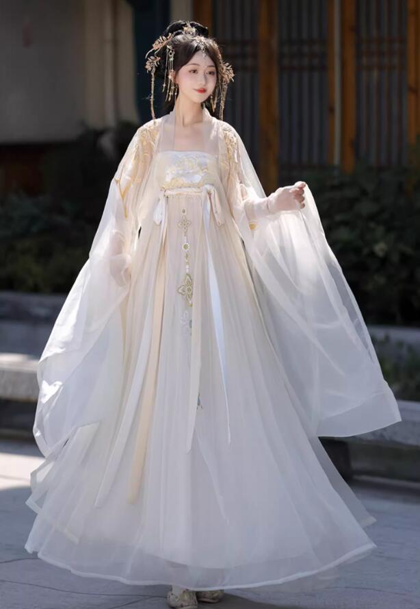 華やか 漢服 チャイナ服　レディース 振袖羽織 中華衣裳 皇后 貴妃 コスプレ中国古代服装 中華ドラマ 時代劇 コスム 白に金色な刺繍 蓮 振袖羽織 2点セット/3点セット唐 宋 華流 仙女 神 7,028円