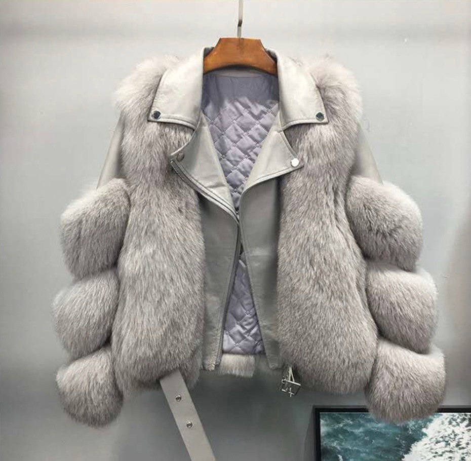 新作 冬 フェイクファーフォックス風 ライダージャケット 長袖 ショート丈 ハーフオープンカラー