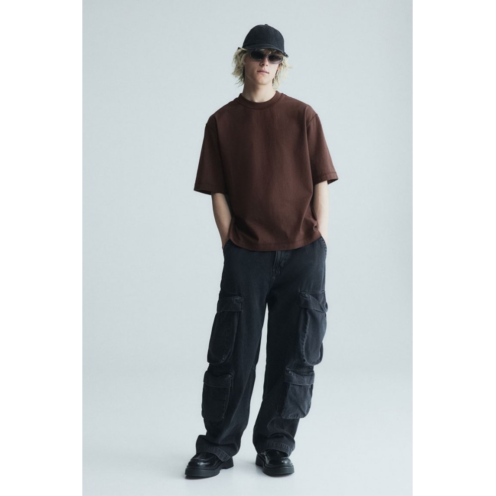 H&M ボクシーフィットウォッシュ T シャツブラウン