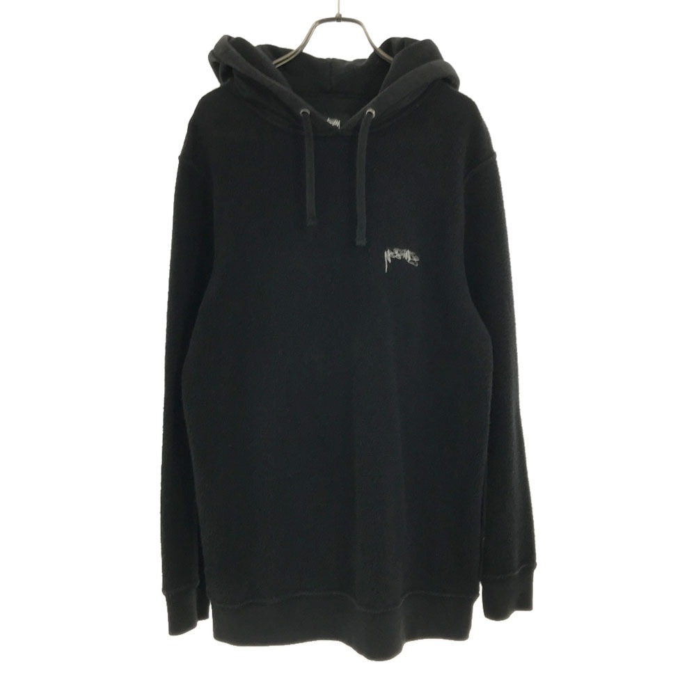 ロゴ刺繍 長袖 切替 パーカー S ブラック 起毛 メンズ