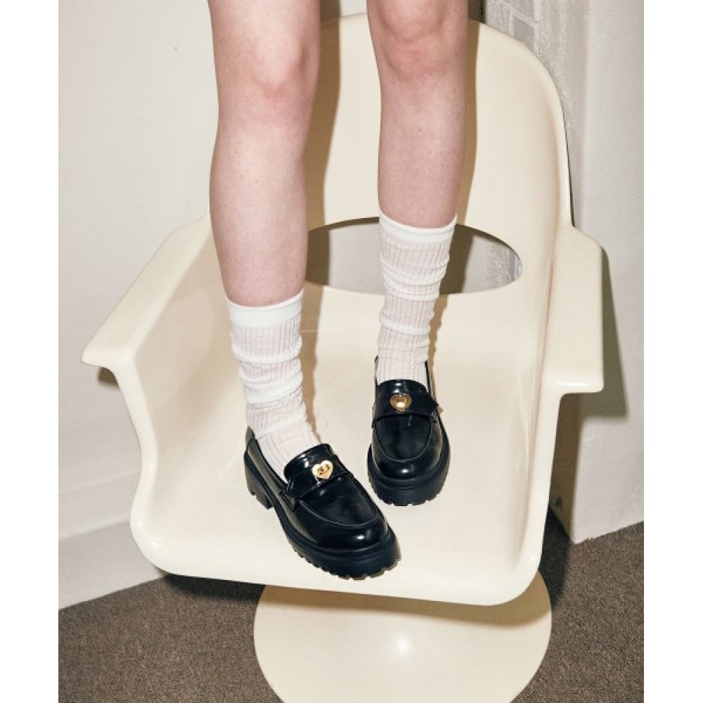 MAC MOC ハットハートポイントトレンディチャンキーローファー 5cm