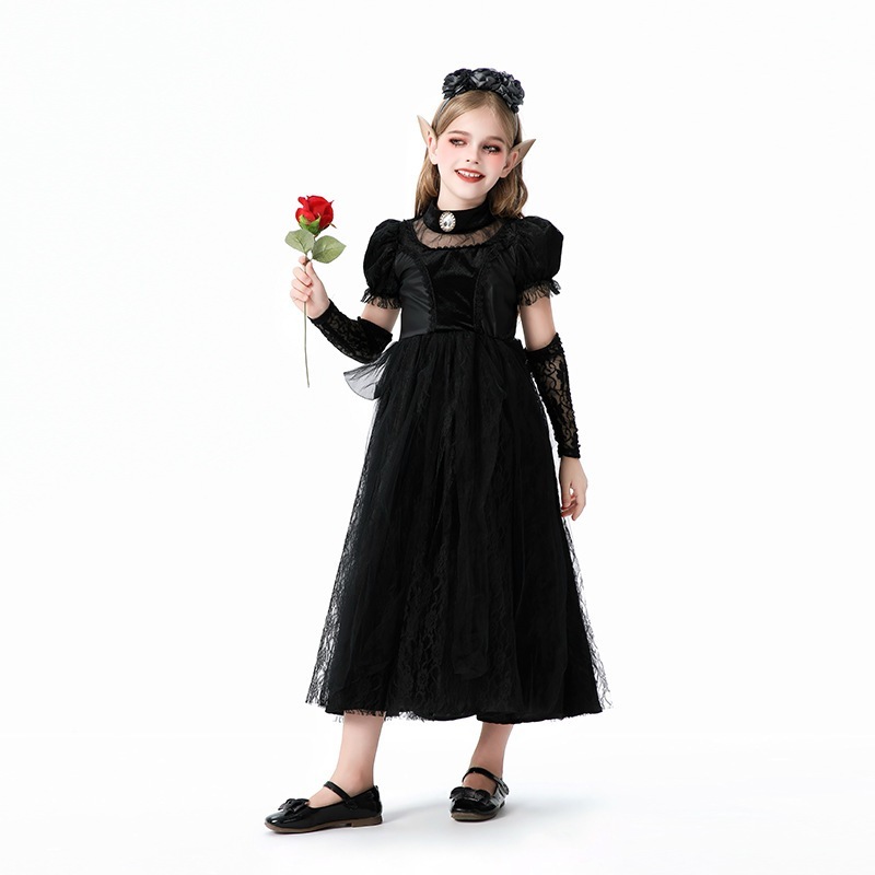 2025 ハロウィン コスチューム 子供用 ゴースト花嫁 ゴシック ヴァンパイア ドレス ホラー 魔女 コス パフォーマンス コスチューム